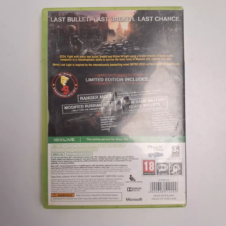 XBOX 360 METRO LAST LIGHT