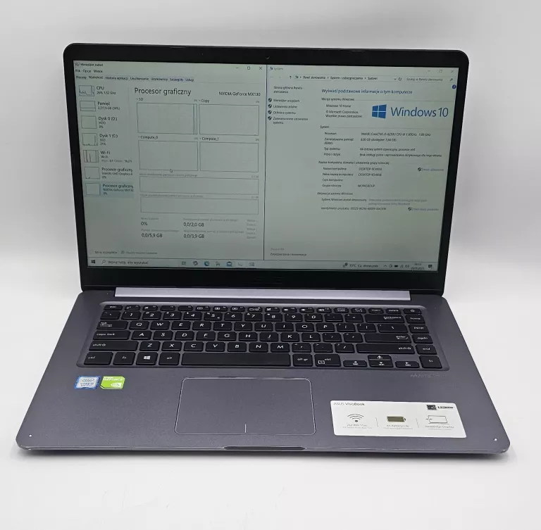 ASUS VIVOBOOK F510UF-EJ524T I5-8250U 8GB 256GB SSD 1TB HDD MX130 WIN10H