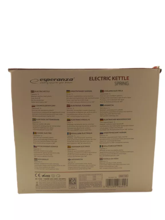 CZAJNIK ELEKTRYCZNY ESPERANZA SPRING 1350 W 1 L SREBRNY/SZARY