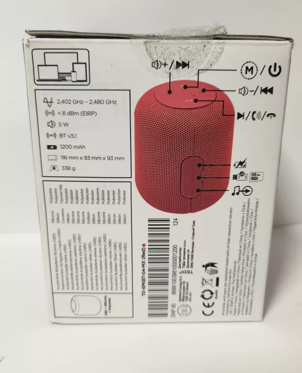 GŁOSNIK TD-SPKBT-04-MX BT CZERWONY