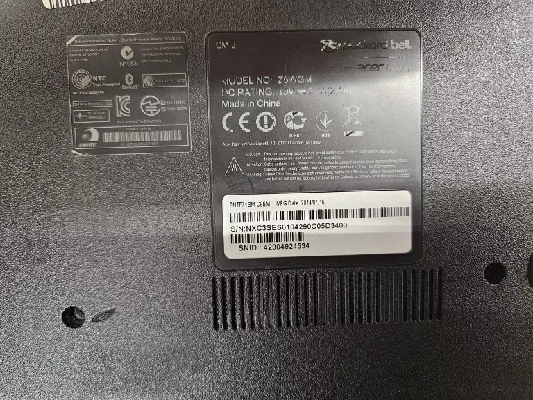 LAPTOP PACKARD BELL Z5WGM 4GB/500GB