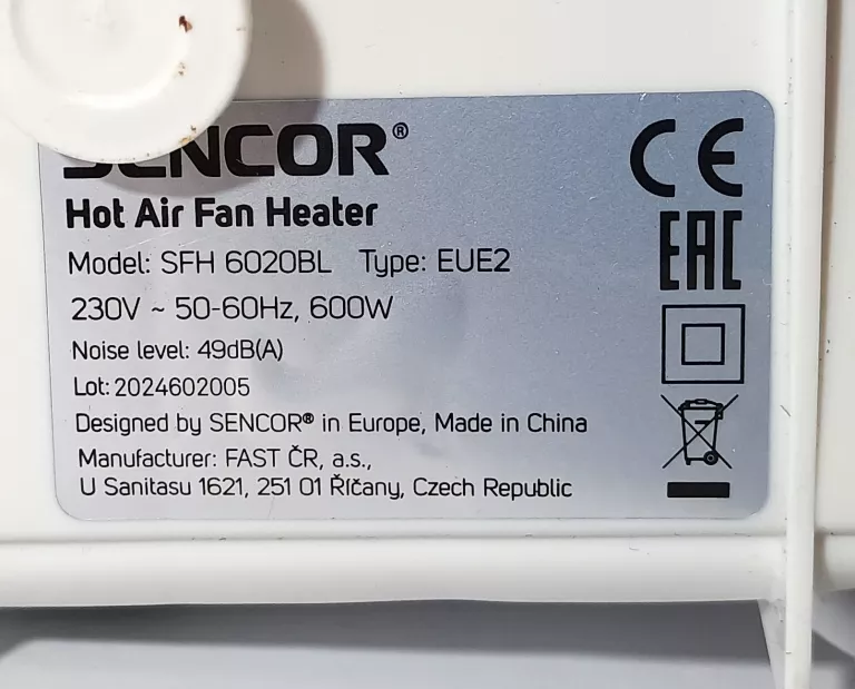 TERMOWENTYLATOR SENCOR SFH6020BL
