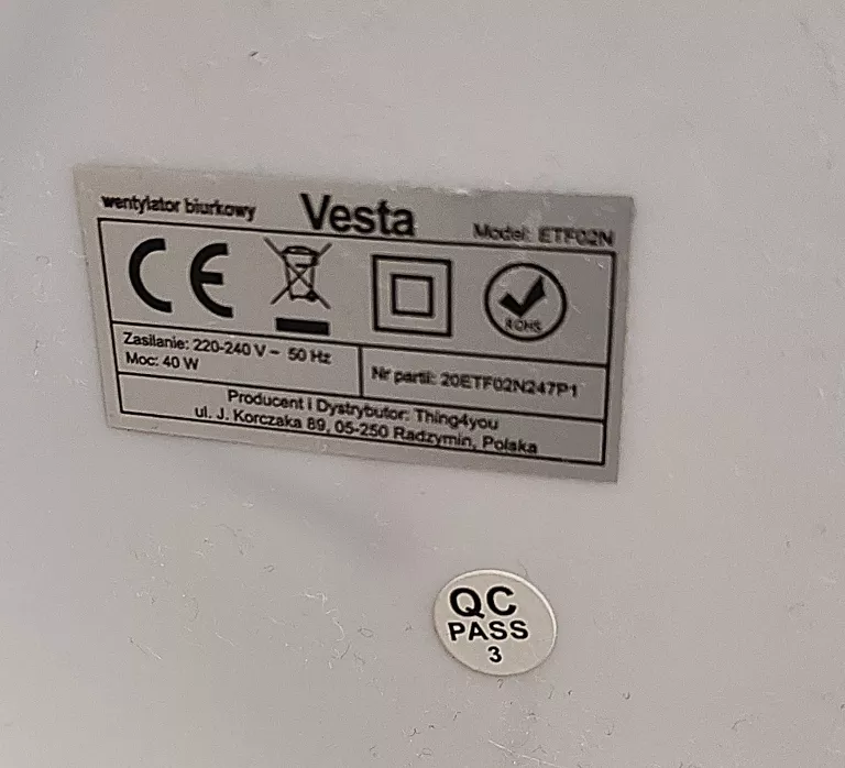 WENTYLATOR VESTA ETF02N