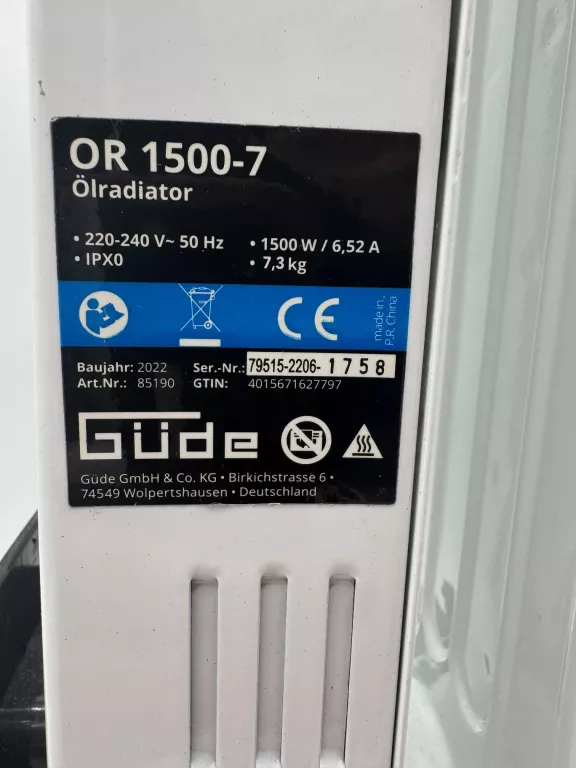 GÜDE GRZEJNIK OLEJOWY OR 1500-7