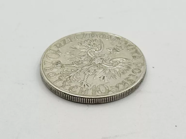 MONETA SREBRNA AG750 22,00G 10 ZŁOTYCH 1932 GŁOWA KOBIETY ZNAK MENNICY