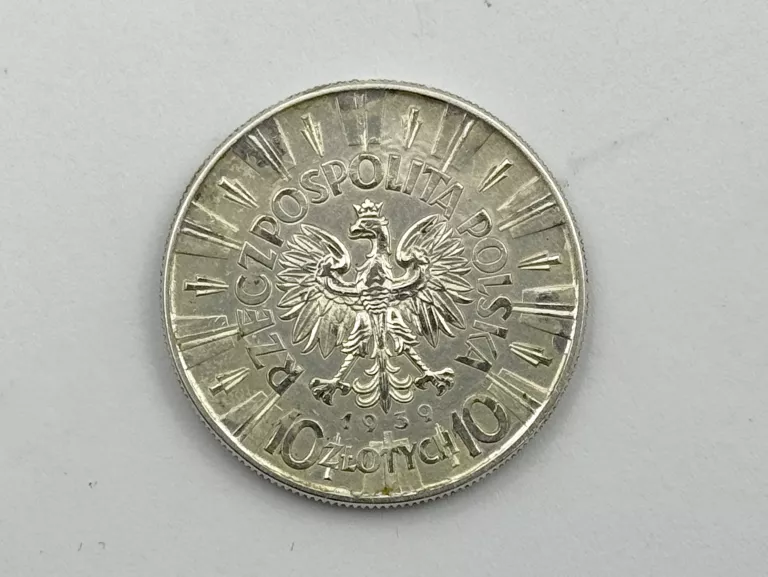 MONETA SREBRNA AG750 22,00G 10 ZŁOTYCH 1939 JÓZEF PIŁSUDSKI