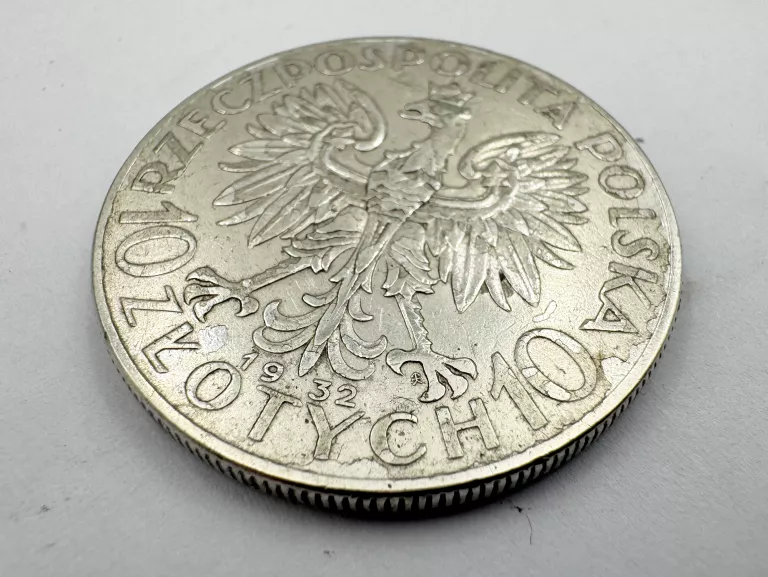 MONETA SREBRNA AG750 22,00G 10 ZŁOTYCH 1932 GŁOWA KOBIETY ZNAK MENNICY