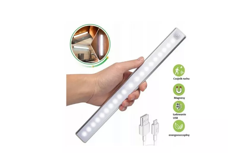 LAMPA LED SUFITOWA PASEK LEDOWY USB-C NA MAGNESY CZUJNIK RUCHU ZEWNĘTRZNA