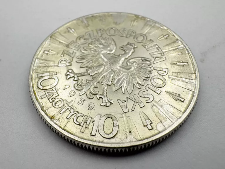 MONETA SREBRNA AG750 22,00G 10 ZŁOTYCH 1939 JÓZEF PIŁSUDSKI