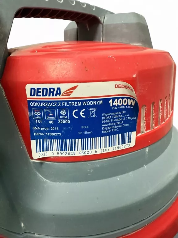 ODKURZACZ DO PRACY NA MOKRO I SUCHO Z FILTREM WODNYM DEDRA DED6602 + ŻYRAF