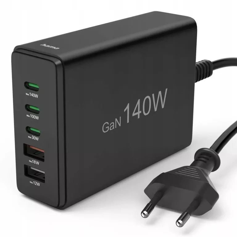 ŁADOWARKA USB STACJA ŁADUJĄCA HAMA 140W 3X USB-C 2X USB-A GAN QC/PA CZARNA