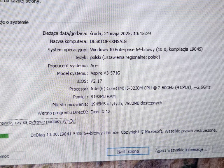 LAPTOP ACER ASPIRE V3-571G I5-3230M/8GB RAM/120GB SSD/GEFORCE 710M/WIN10