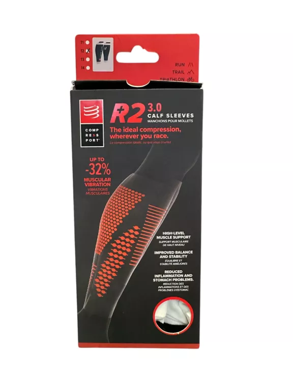OPASKI KOMPRESYJNE COMPRESSPORT R2 3.0 CALF SLEEVES CZARNE ROZMIAR T2