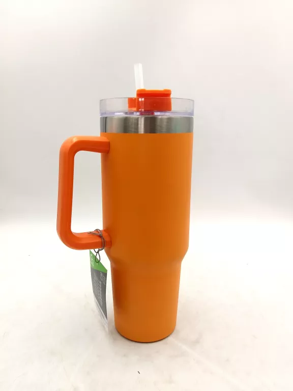 KUBEK TERMICZNY ZE SŁOMKĄ POMARAŃCZOWY 1100ML