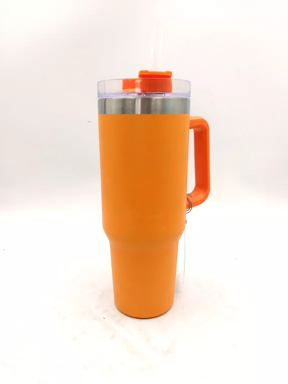KUBEK TERMICZNY ZE SŁOMKĄ POMARAŃCZOWY 1100ML