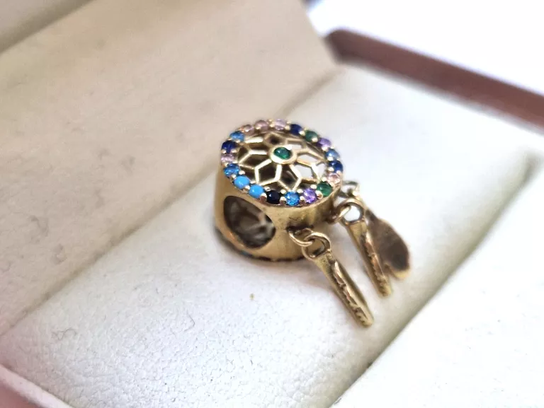 CHARMS BEADS DO PANDORA ZŁOTO 585, 1,49 G, ŁAPACZ SNÓW KOLOROWE CYRKONIE