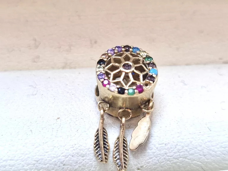 CHARMS BEADS DO PANDORA ZŁOTO 585, 1,49 G, ŁAPACZ SNÓW KOLOROWE CYRKONIE