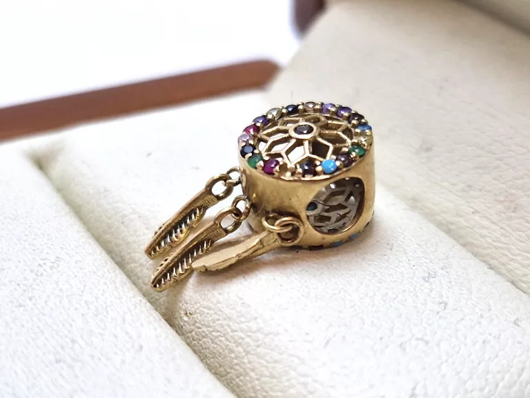 CHARMS BEADS DO PANDORA ZŁOTO 585, 1,49 G, ŁAPACZ SNÓW KOLOROWE CYRKONIE