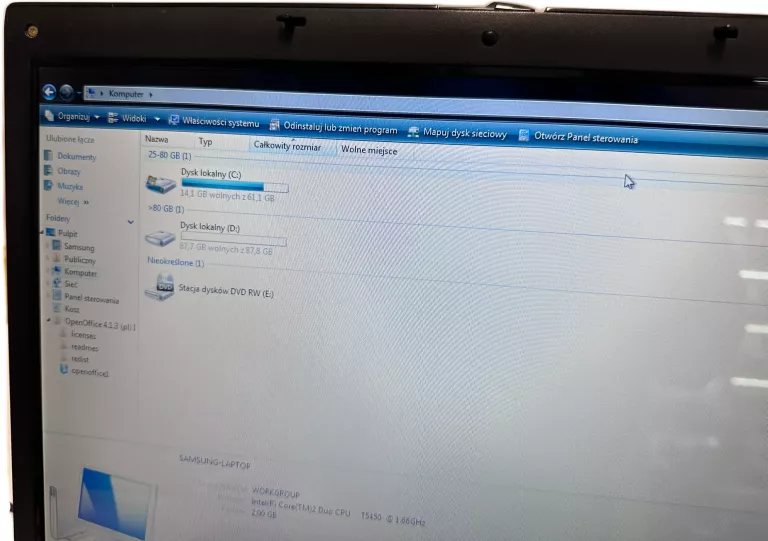 LAPTOP SAMSUNG R60 PLUS CORE 2 DUO 1.66GHZ 2GB RAM CZARNY