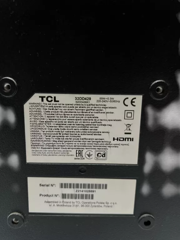 TELEWIZOR TCL 32DD429 + PILOT