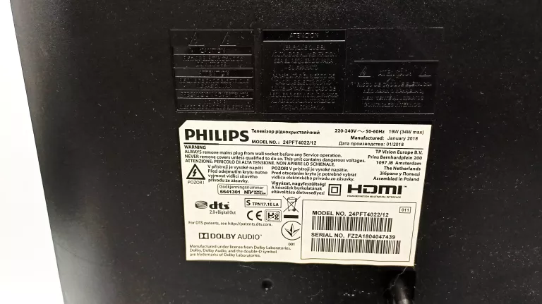 TELEWIZOR PHILIPS 24" MODEL 24PFT4022/12