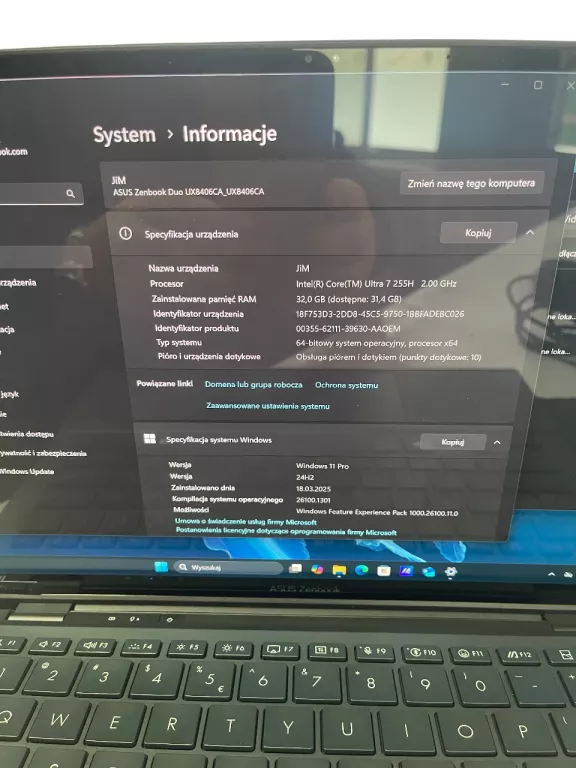 LAPTOP ASUS ZENBOOK DUO 2025 UX8406CA RYSIK ŁAD JAK NOWY