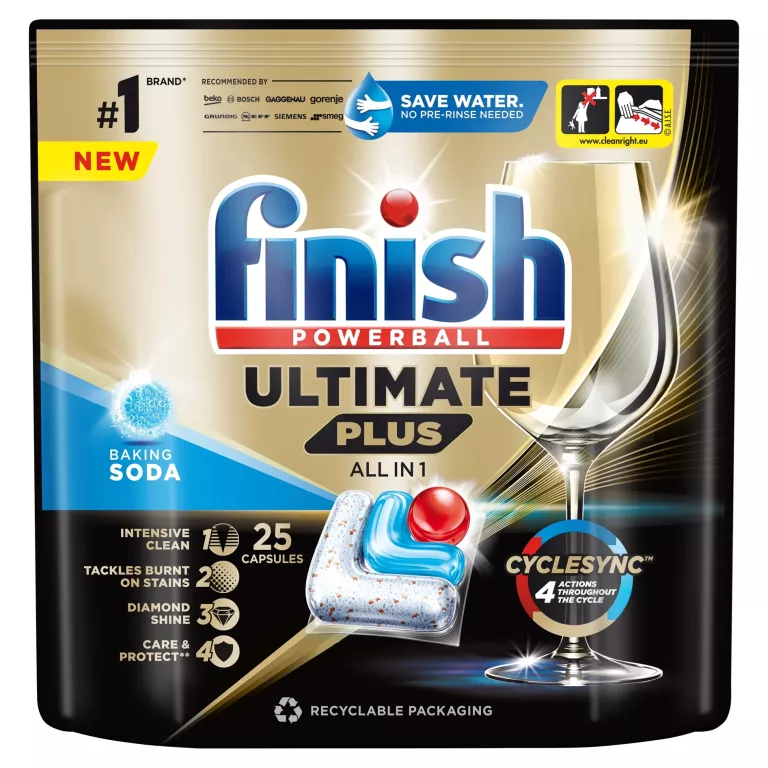 FINISH ULTIMATE PLUS BAKING SODA KAPSUŁKI DO MYCIA NACZYŃ (25 SZTUK)