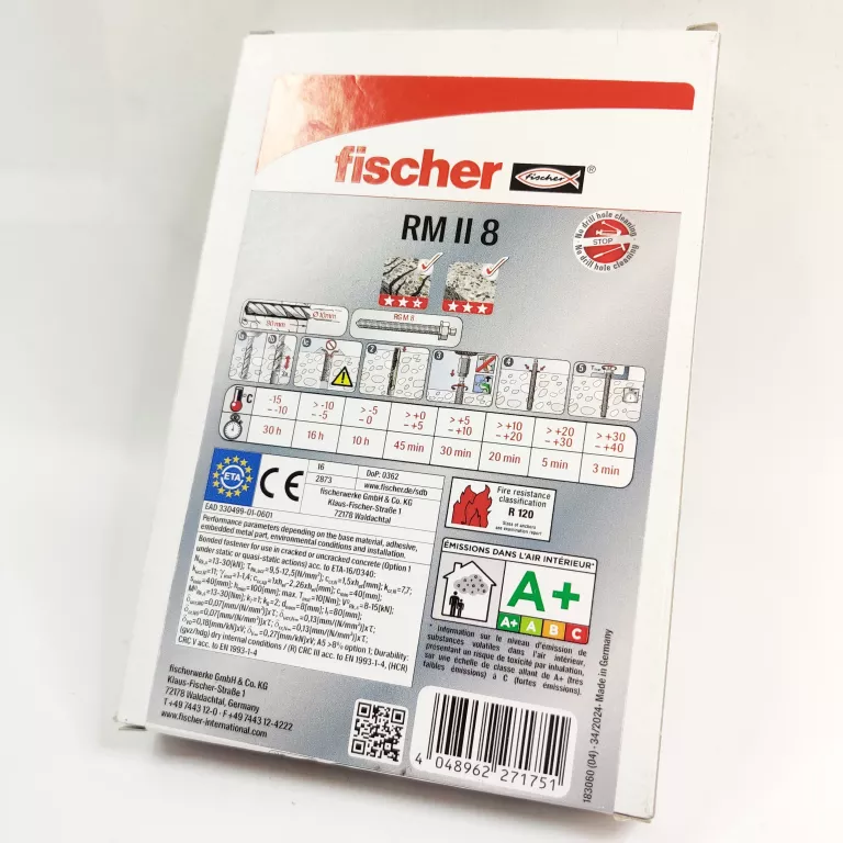 KOTWA ZAPRAWA CHEMICZNA / AMPUŁKA ŻYWICZNA FISCHER RM II 8 - 10 SZT