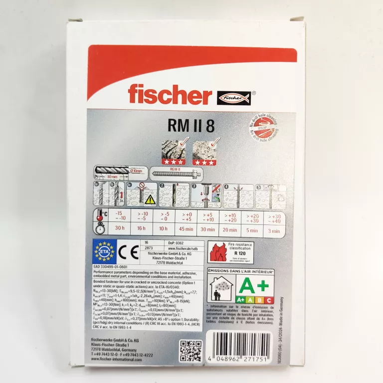 KOTWA ZAPRAWA CHEMICZNA / AMPUŁKA ŻYWICZNA FISCHER RM II 8 - 10 SZT