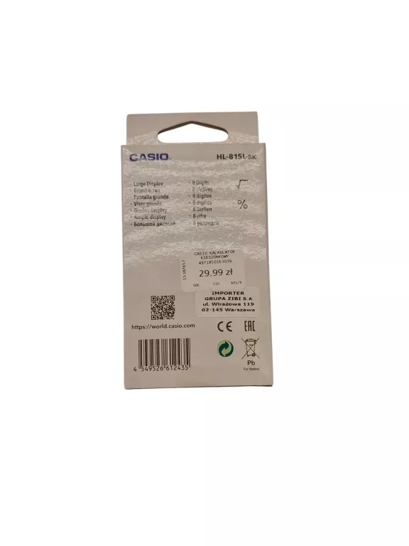 KALKULATOR CASIO HL-815L MAŁY BIUROWY KIESZONKOWY