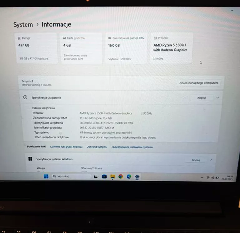 LAPTOP IDEAPAD GAMING 3 15ACH6 / 500 GB / 16 GB / AMD RYZEN 5