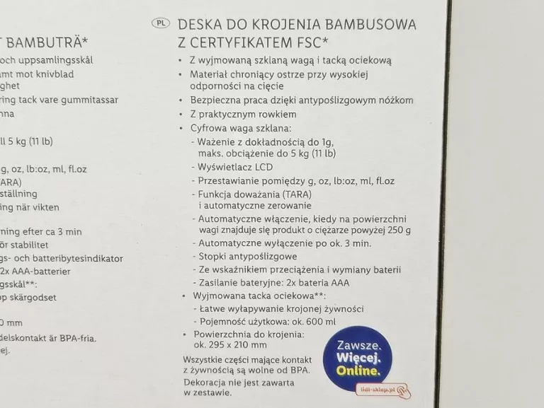 DESKA DO KROJENIA BAMBUSOWA Z CYFROWĄ WAGĄ KUCHENNĄ SSWA 5 A1