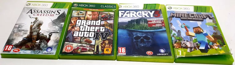 PACZKA 4 GIER XBOX 360 MINECRAFT GTA 4 FAR CRY 3 ASSASIN 3