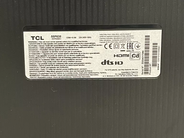 TELEWIZOR TCL 55P638 4K UHD HDR SMART TV DVB-T2 + PILOT