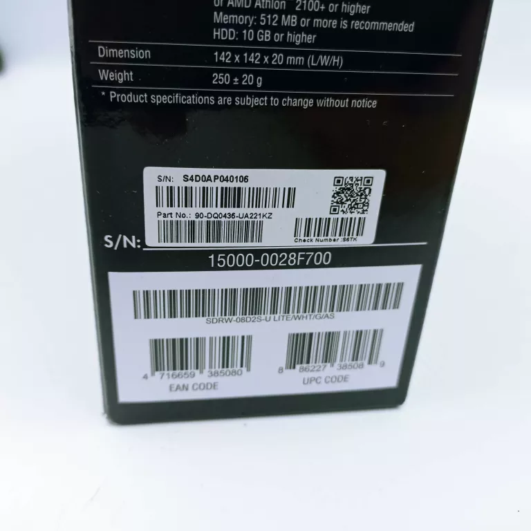 NAPĘD OPTYCZNY ZEWNĘTRZNY ASUS SDRW-08D2S-U LITE USB NAGRYWARKA CD / DVD