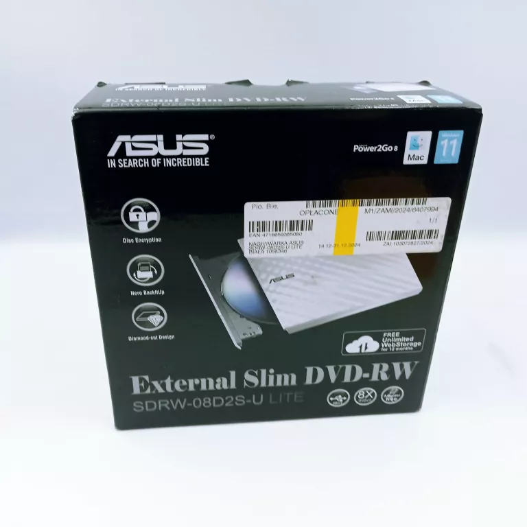NAPĘD OPTYCZNY ZEWNĘTRZNY ASUS SDRW-08D2S-U LITE USB NAGRYWARKA CD / DVD