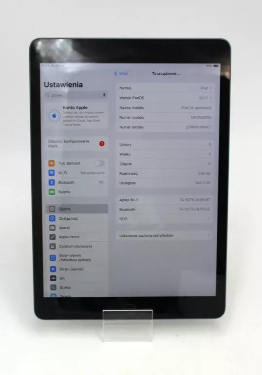 TABLET APPLE IPAD (9TH GEN) 10,2" 3 GB / 256 GB SZARY