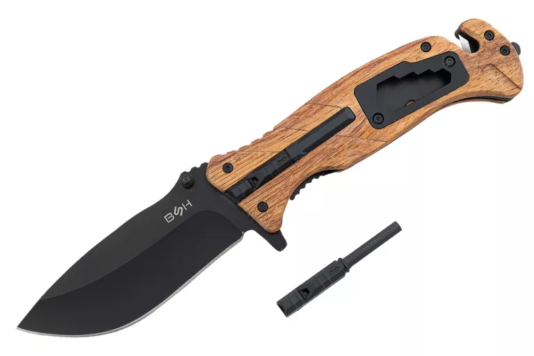 NÓŻ RATOWNICZY BSH ADVENTURE N-501B 6W1 KRZESIWO KLUCZE GWIZDEK