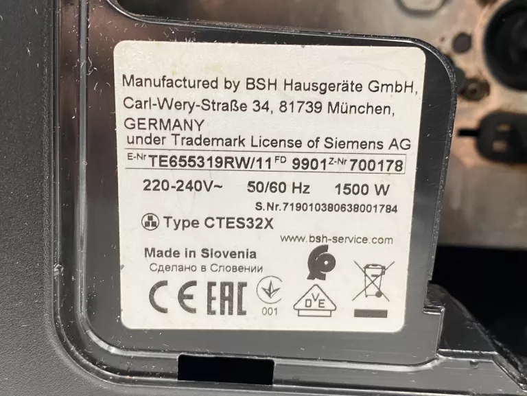 EKSPRES CIŚNIENIOWY DO KAWY SIEMENS EQ.6 PLUS S500 TE655203RW AUTOMATYCZNY