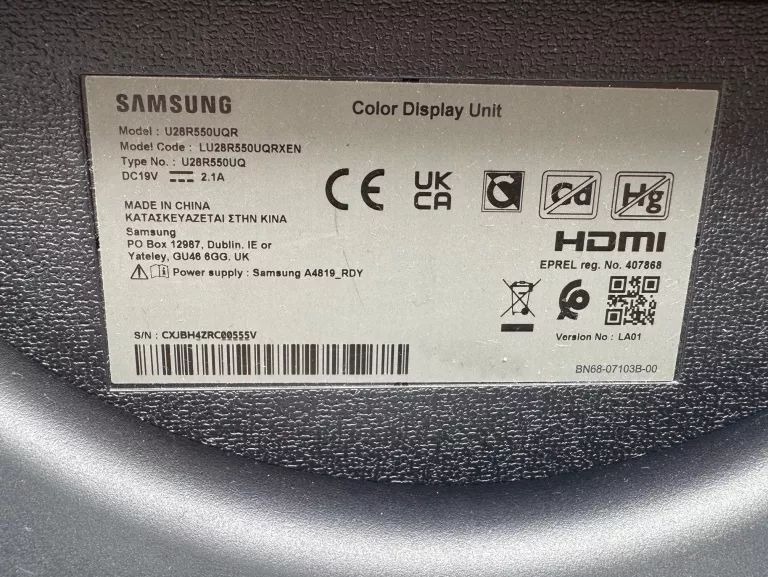 MONITOR SAMSUNG U28R550UQR 28'' 60HZ 3840X2160 KOMPLET
