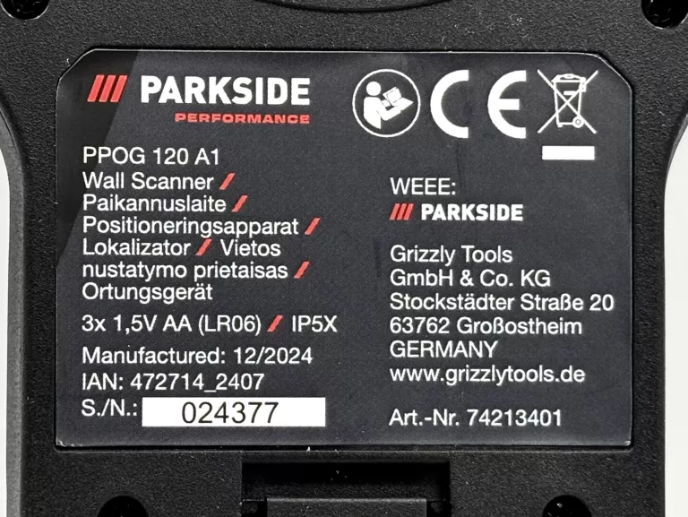 PARKSIDE PERFORMANCE PPOG 120 A1 DETEKTOR KABLI LOKALIZATOR WYKRYWACZ