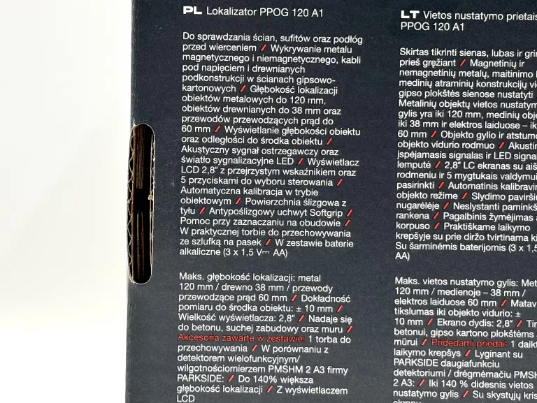 PARKSIDE PERFORMANCE PPOG 120 A1 DETEKTOR KABLI LOKALIZATOR WYKRYWACZ