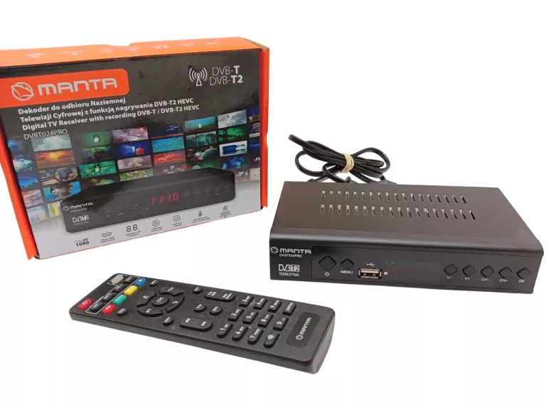 TUNER DVB-T2 MANTA DVBT024PRO + PILOT+ PUDEŁKO