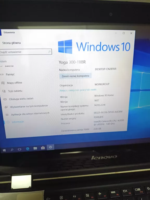 LAPTOP LENOVO YOGA 300-11IBR 2/32 INTEL CELERON CPU N3050 WIN 10HOME