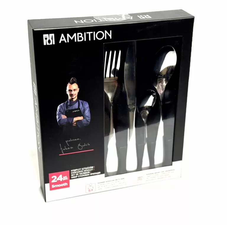 KOMPLET SZTUĆCÓW AMBITION SMOOTH 24 EL. 6 OSÓB STAL NIERDZEWNA