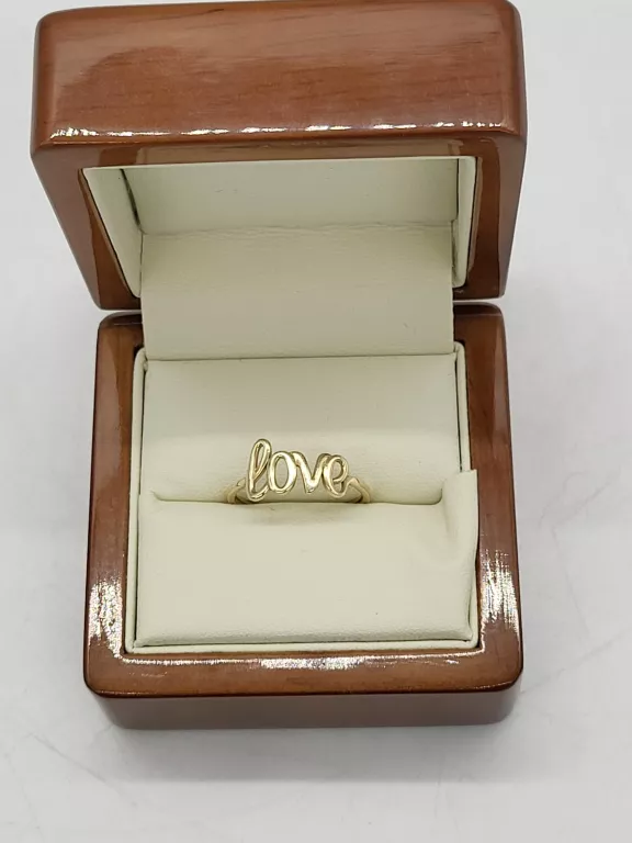 ZJAWISKOWY ZŁOTY PIERŚCIONEK Z NAPISEM LOVE 1.25G/333/R14
