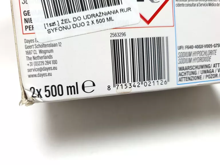 ŻEL DO UDRAŻNIANIA RUR SYFONU DUO 2 X 500 ML