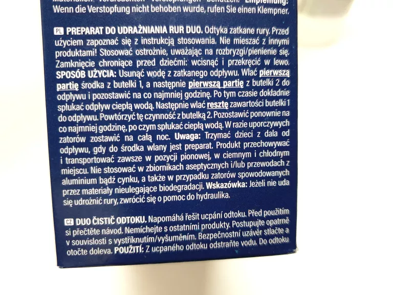 ŻEL DO UDRAŻNIANIA RUR SYFONU DUO 2 X 500 ML