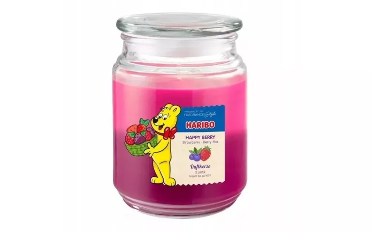 ŚWIECA HARIBO ZAPACHOWA HAPPY BERRY 510G MALINA TRUSKAWKA