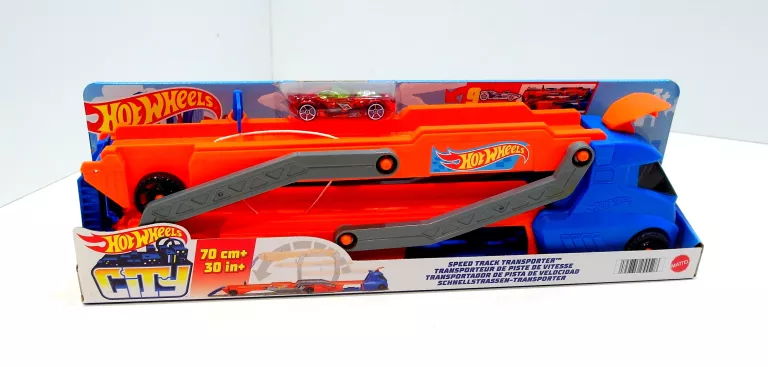 HOT WHEELS CITY MIEJSKI TRANSPORTER AUTEK TOR WYŚCIGOWY Z WYRZUTNIĄ + AUTK